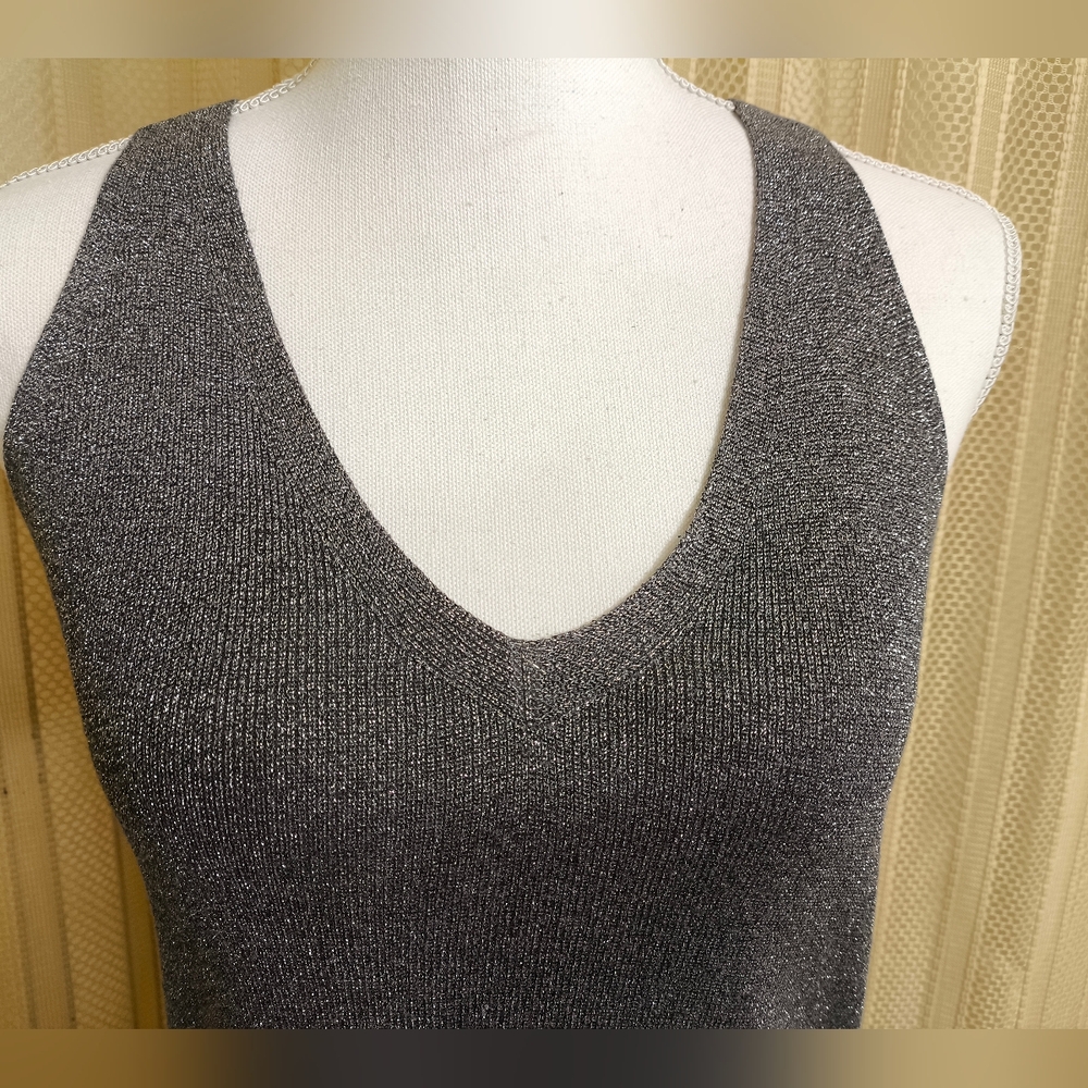 Sparkly Silver/Gray Knit Tank Top M